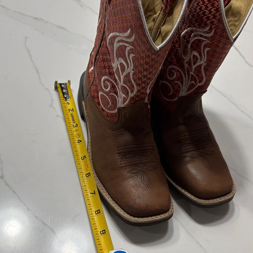 Kids Western Boots in Red and Brown